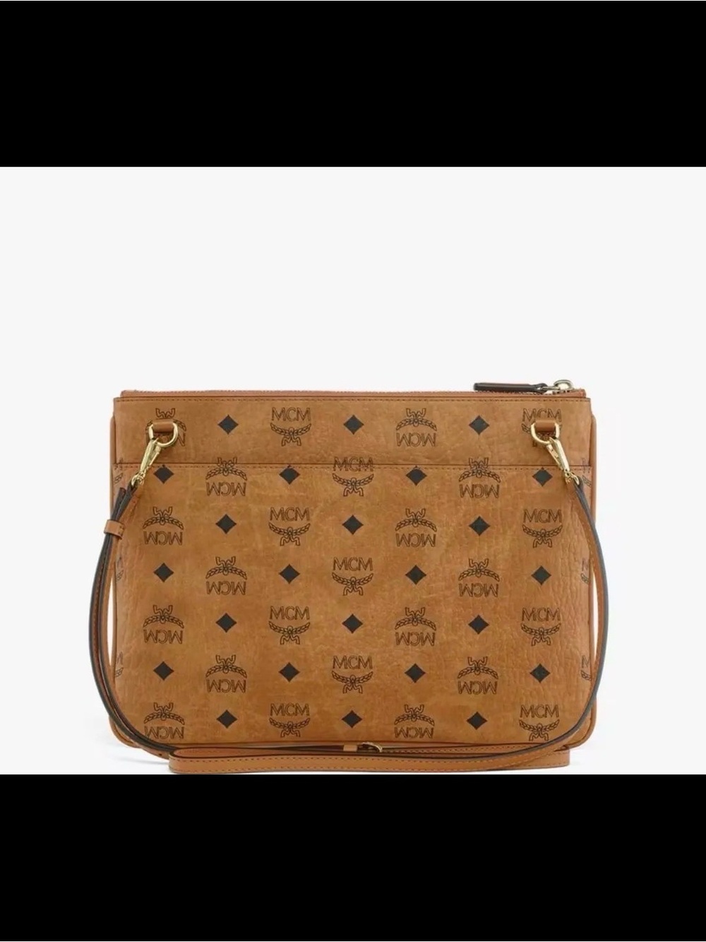 MCM Cognac Logo Visetos Crossbody Shoulder Bag